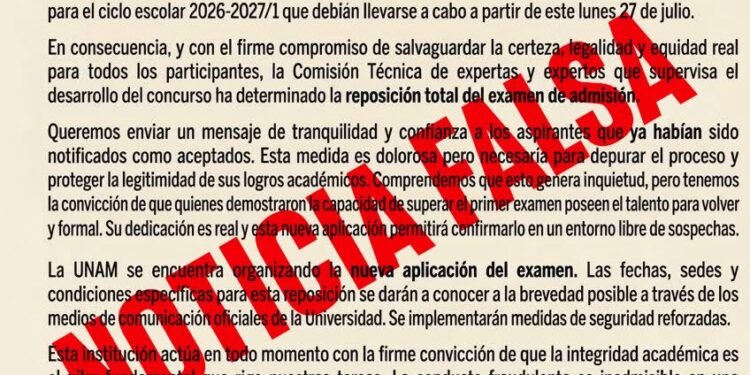 ¡Cuidado con este aviso! UNAM desmiente falso comunicado sobre la reposición del examen de ingreso